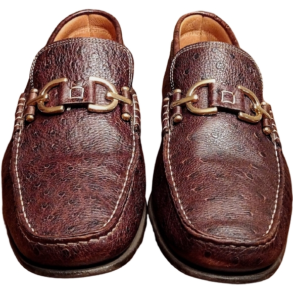 Donald J. Pliner Dacio-68 Brown Ostrich Embossed Loafers, Size 13 - Picture 5 of 10